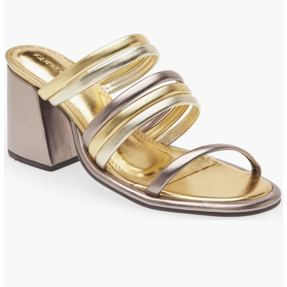 Farm Rio BLOCK HEEL SLIDE SANDAL IN GOLD &SILVER NWT